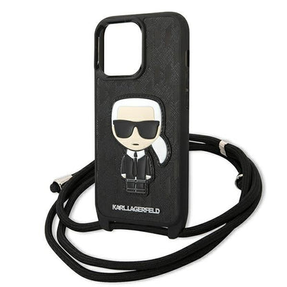 Karl Lagerfeld odos monogramo antsiuvas ir virvelės Iconik – dėklas skirtas iPhone 13 Pro