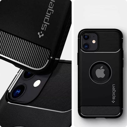 Spigen Rugged Armor – dėklas, skirtas „iPhone 12“ / „iPhone 12 Pro“ (juodas)
