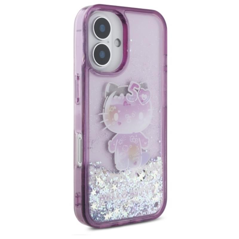 Hello Kitty skysti blizgučiai 50-ojo jubiliejaus vakarėlis – dėklas, skirtas iPhone 16 (violetinis)