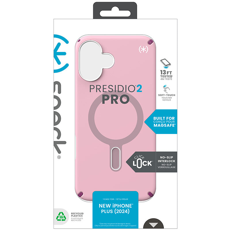 Speck Presidio2 Pro ClickLock & MagSafe – Dėklas skirtas iPhone 16 Plus (Trečiadienio rožinė / Gervuogių purpurinė / Balta)