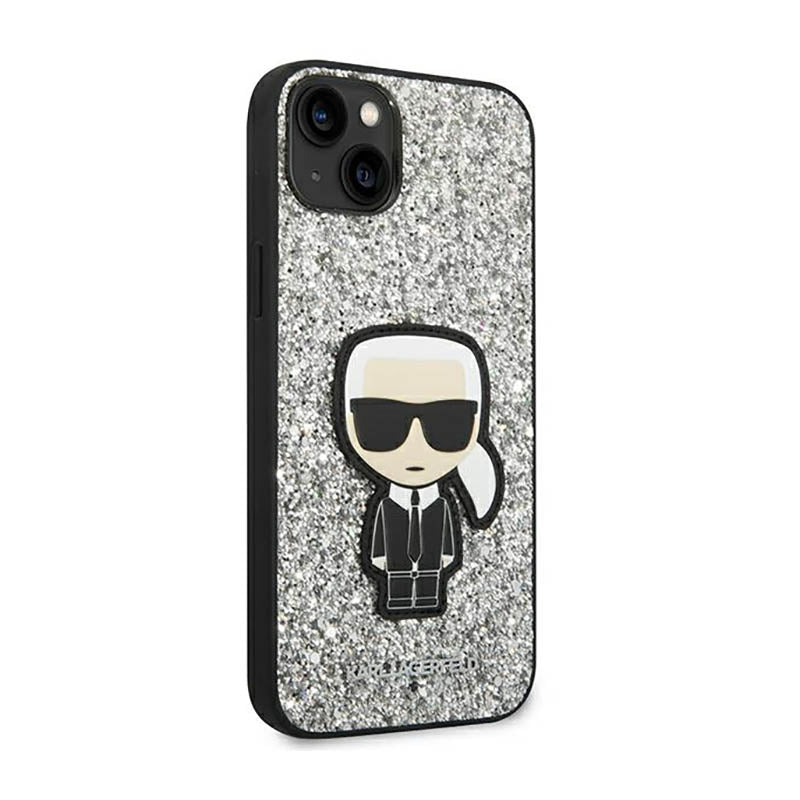 Karl Lagerfeld Glitter Flakes Ikonik – Dėklas iPhone 14 Plus (Sidabrinis)