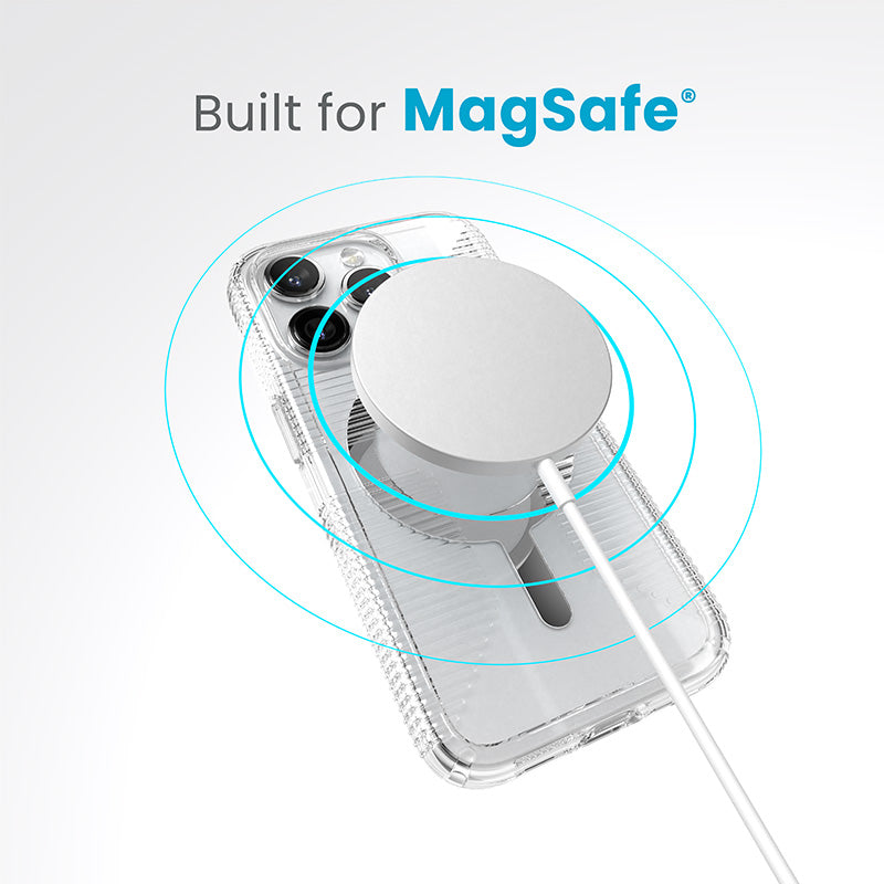 Speck Gemshell Grip + MagSafe – dėklas, skirtas iPhone 15 Pro (skaidrus / chromo apdaila)