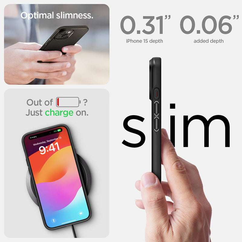 Spigen Thin Fit – dėklas, skirtas iPhone 15 (juodas)