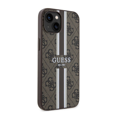 Guess 4G Printed Stripes MagSafe – dėklas iPhone 14 Plus (rudas)