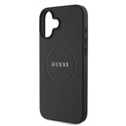 Guess Grained Ring MagSafe - Dėklas iPhone 16 Plus (juodas)