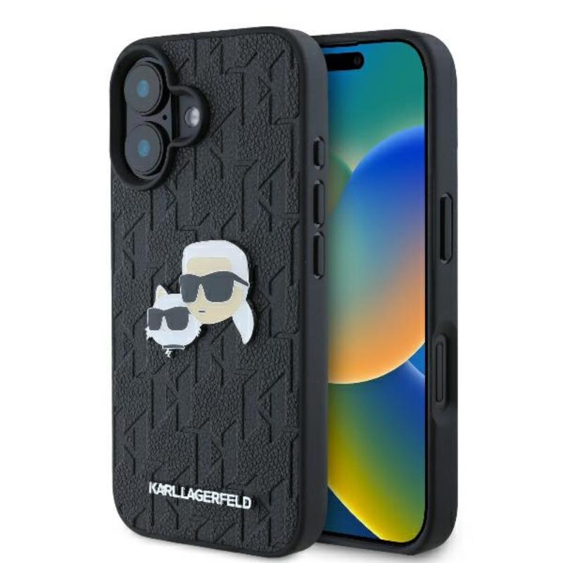 Karl Lagerfeld Monogram Karl & Choupette Head Pin - Dėklas skirtas iPhone 16 (juodas)