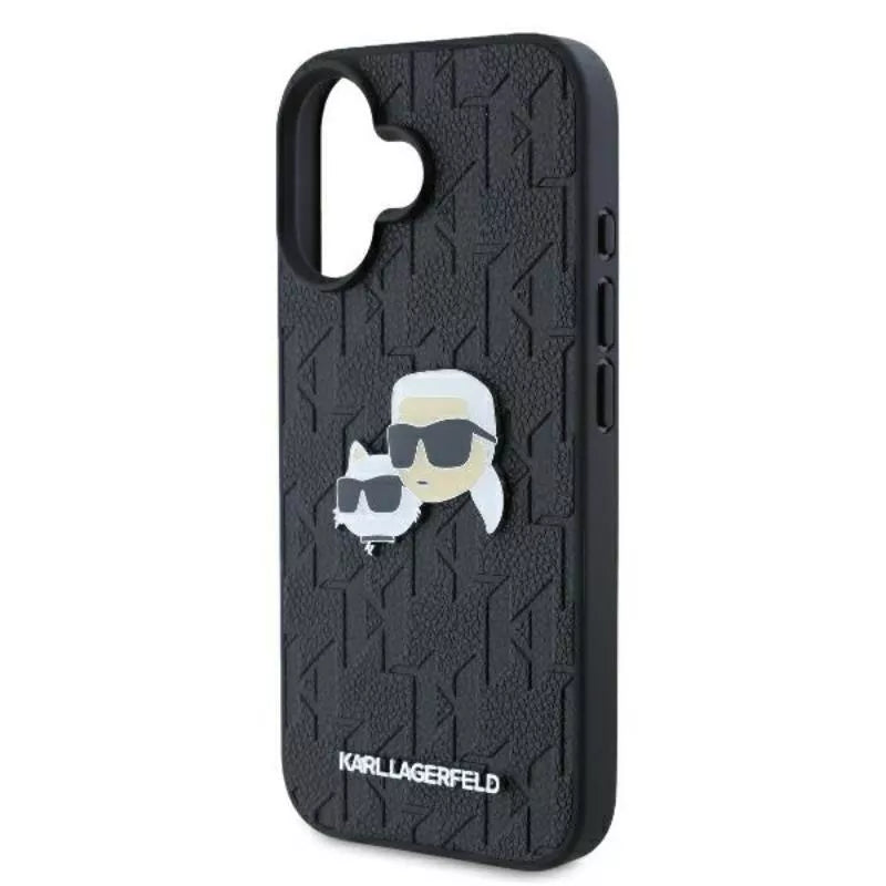 Karl Lagerfeld monograminis Karl & Choupette galvutės segtukas – dėklas, skirtas „iPhone 16 Plus“ (juodas)