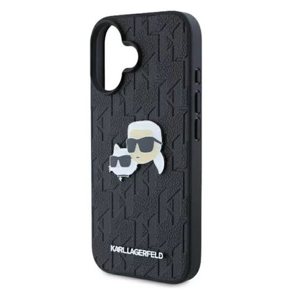 Karl Lagerfeld monograminis Karl & Choupette galvutės segtukas – dėklas, skirtas „iPhone 16 Plus“ (juodas)