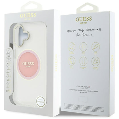 Guess IML Metal Colored Circle Classic Logo MagSafe – dėklas iPhone 16 (rožinis)