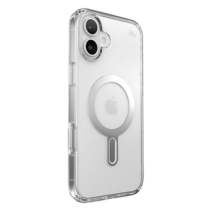 Speck Presidio Perfect-Clear ClickLock & MagSafe – dėklas iPhone 16 Plus (skaidrus / chromo apdaila / Serene Silver)