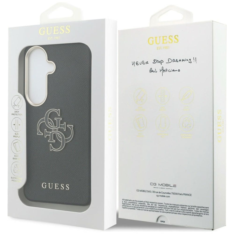 Guess Grained Big 4G Metal Logo dėklas - Samsung Galaxy S26 dėklas (juodas)