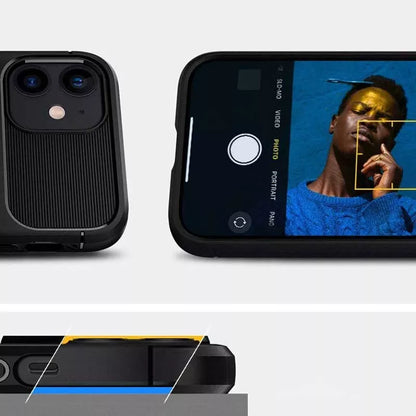 Spigen Rugged Armor – dėklas, skirtas „iPhone 12“ / „iPhone 12 Pro“ (juodas)