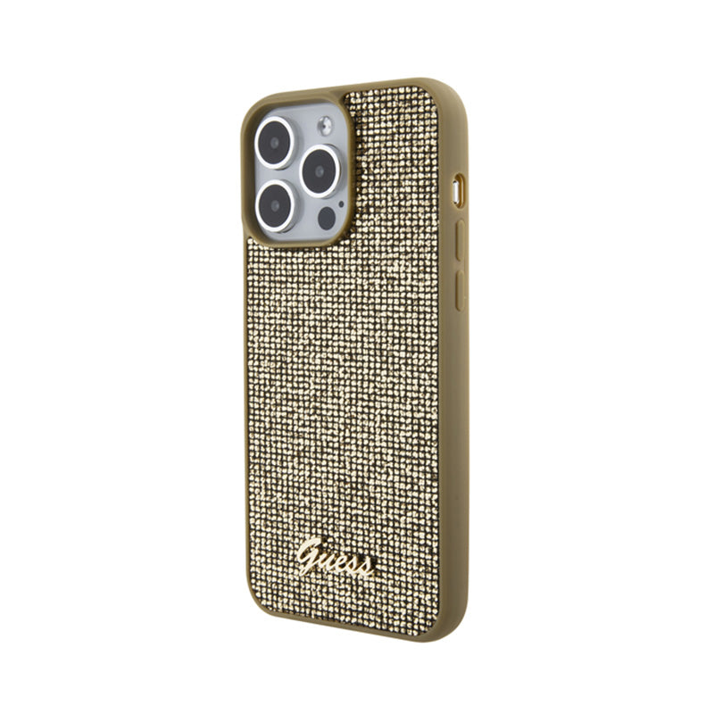 Guess Disco Metal Script – dėklas, skirtas iPhone 15 Pro Max (auksinis)