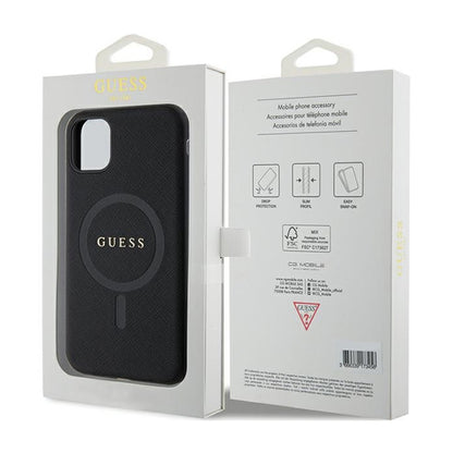 Guess Saffiano MagSafe – dėklas, skirtas „iPhone 11“ (juodas)