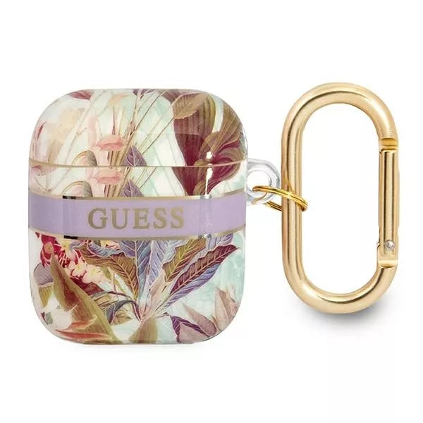 Guess Flower – Dėklas Airpods 1/2 kartos (Violetinė)