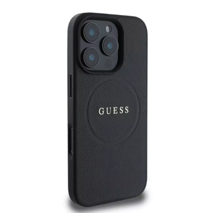 Guess Grained Ring MagSafe - Dėklas iPhone 16 Pro Max (juodas)