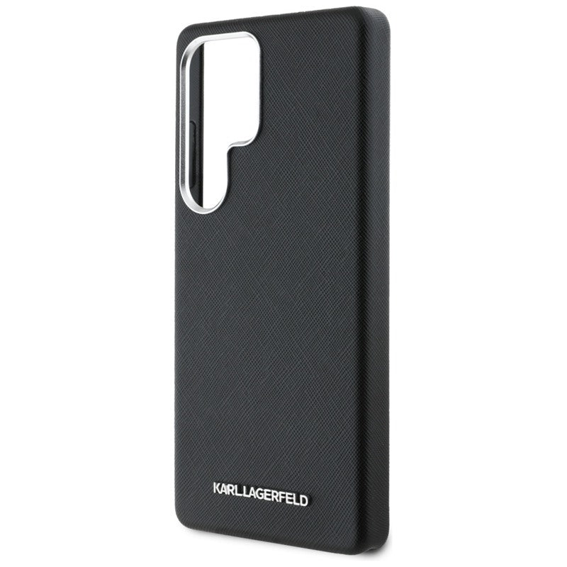 Karl Lagerfeld Saffiano pilnai apgaubtas ilgas metalinis logotipas MagSafe – dėklas Samsung Galaxy S25 Ultra (juodas)