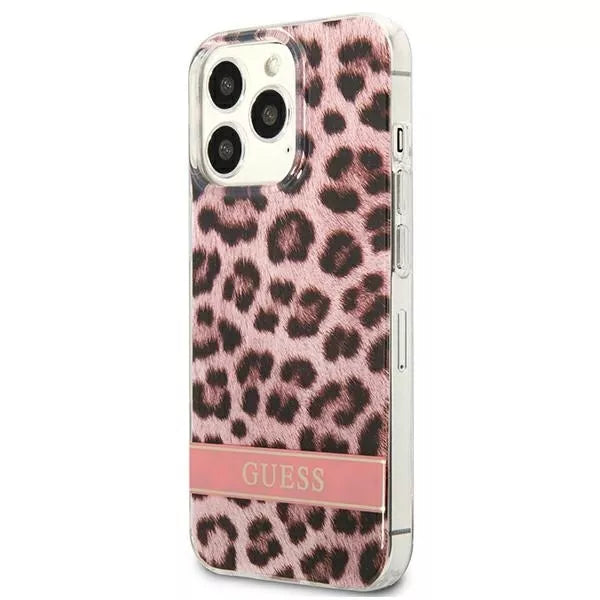 Guess Leopard Electro Stripe – „iPhone 13 Pro Max“ dangtelis (rožinis)