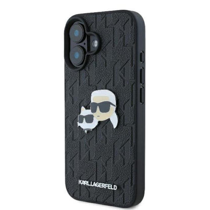 Karl Lagerfeld Monogram Karl & Choupette Head Pin - Dėklas skirtas iPhone 16 (juodas)