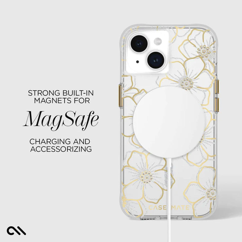 Case-Mate Floral Gems MagSafe – iPhone 15 Plus dėklas (auksinis)