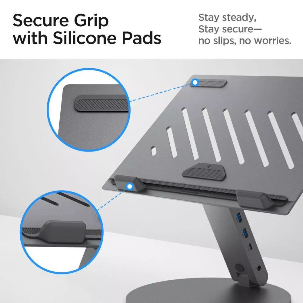 Spigen LD204H nešiojamo kompiuterio stovas su 6-in-1 šakote (Kosminė pilka)
