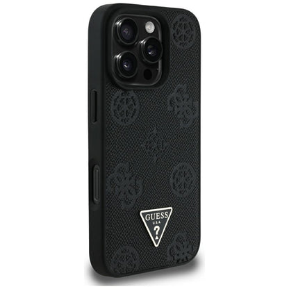 Guess Grained Hot Stamp Peony Triangle Logo MagSafe – dėklas, skirtas iPhone 16 Pro Max (juodas)