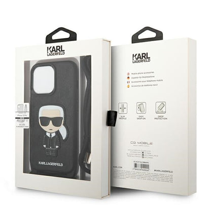 Karl Lagerfeld odos monogramo antsiuvas ir virvelės Iconik – dėklas skirtas iPhone 13 Pro