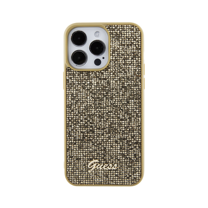 Guess Disco Metal Script – dėklas, skirtas iPhone 15 Pro Max (auksinis)