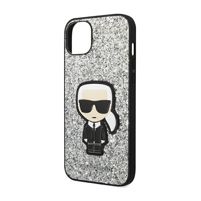 Karl Lagerfeld Glitter Flakes Ikonik – Dėklas iPhone 14 Plus (Sidabrinis)