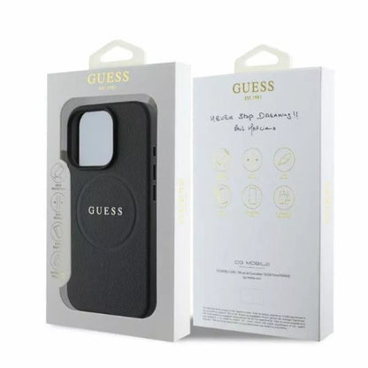 Guess Grained Ring MagSafe - Dėklas iPhone 16 Pro Max (juodas)