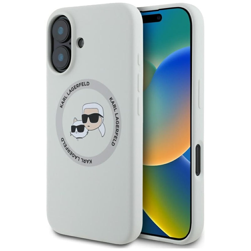 Karl Lagerfeld Silicone Double Heads And Circle MagSafe – dėklas skirtas iPhone 16 (smėlio spalvos)