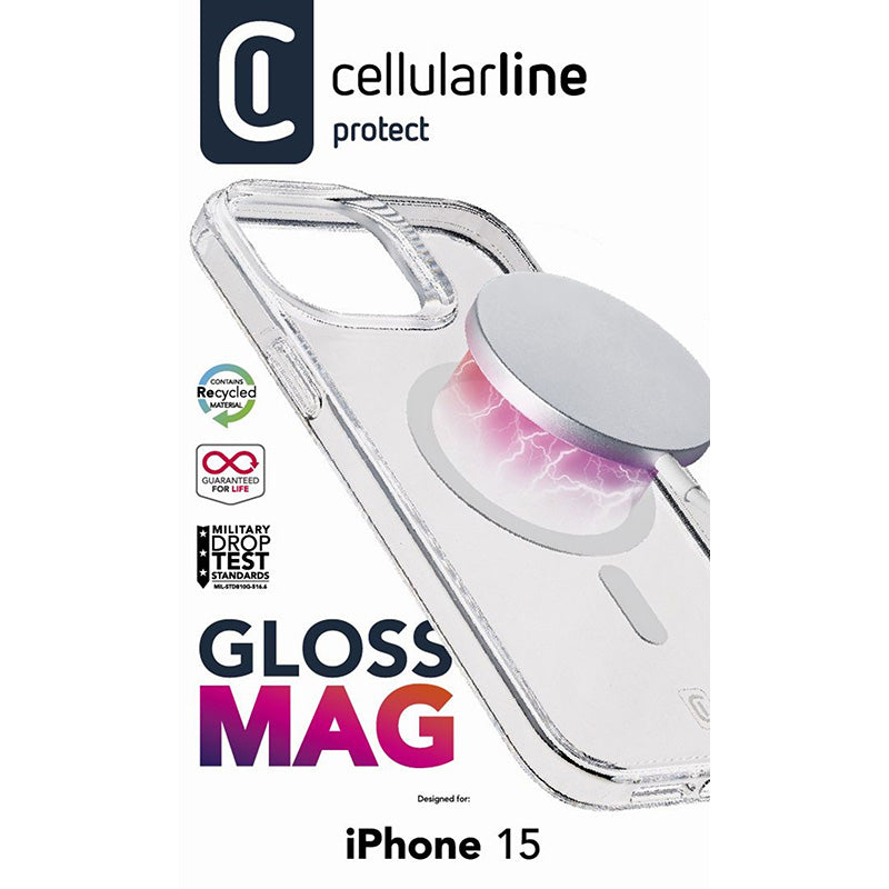 Cellularline Gloss Mag - „iPhone 15“ dėklas su „MagSafe“ (skaidrus)