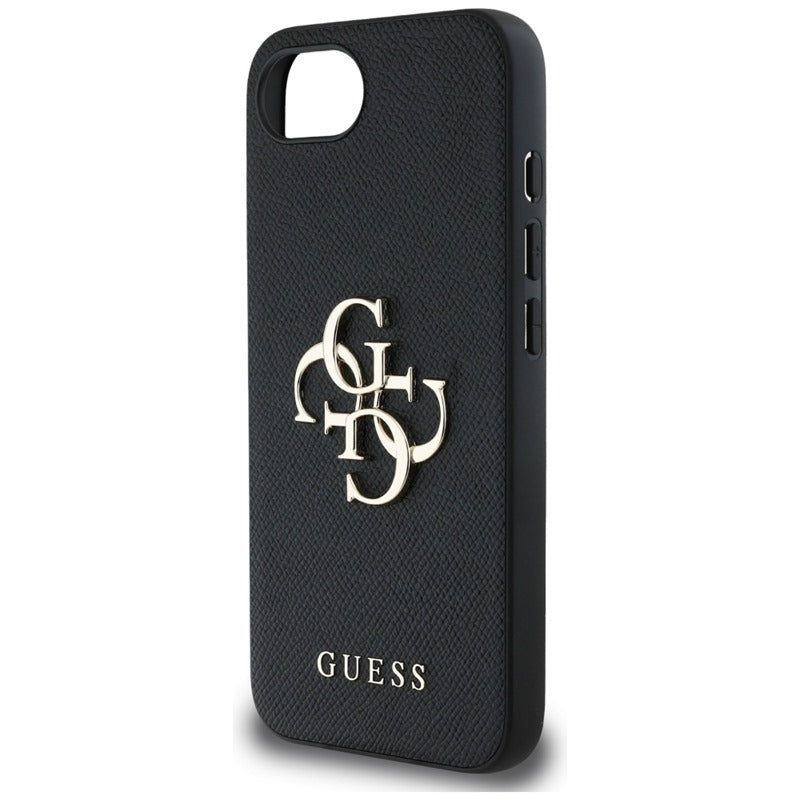 Guess Grained Big 4G Logo Small Classic Logo - dėklas iPhone 16e (juodas)