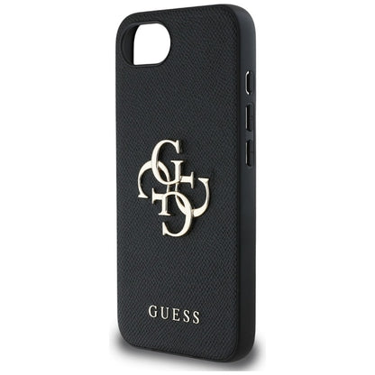 Guess Grained Big 4G Logo Small Classic Logo - dėklas iPhone 16e (juodas)