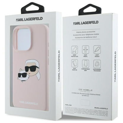 Karl Lagerfeld Silicone Double Heads Print MagSafe - Dėklas iPhone 16 Pro (rožinis)