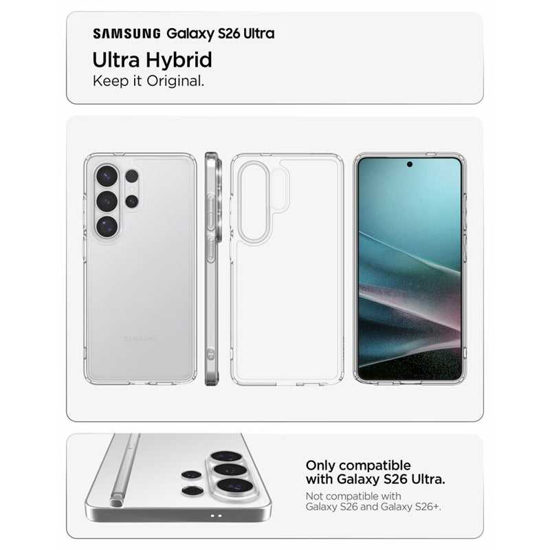 Spigen Ultra Hybrid – dėklas, skirtas Samsung Galaxy S26 Ultra (skaidrus)