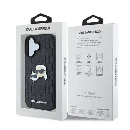 Karl Lagerfeld monograminis Karl & Choupette galvutės segtukas – dėklas, skirtas „iPhone 16 Plus“ (juodas)