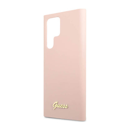 Guess Silicone Script Metal Logo - dėklas Samsung Galaxy S23 Ultra (rožinis)
