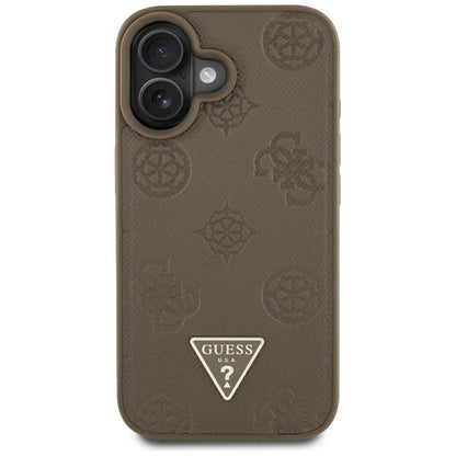 Guess Grained Hot Stamp Peony Triangle Logo MagSafe – dėklas iPhone 16 (rudas)