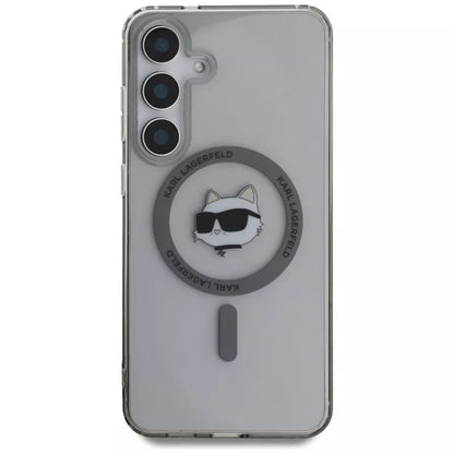 Karl Lagerfeld mygtuko Choupette galvos su logotipu atspaudas MagSafe dėklas, skirtas Samsung Galaxy S25+ (juodas)