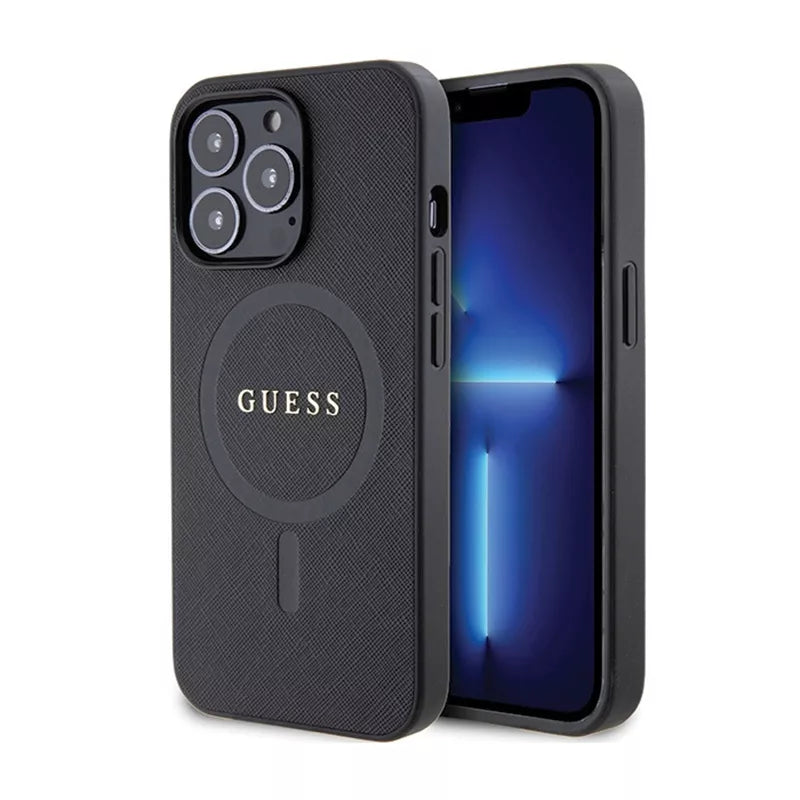Guess Saffiano MagSafe – dėklas iPhone 13 Pro (juodas)