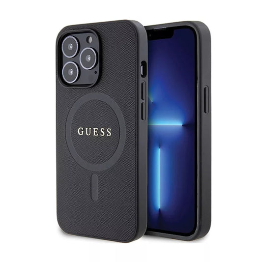 Guess Saffiano MagSafe – dėklas iPhone 13 Pro (juodas)