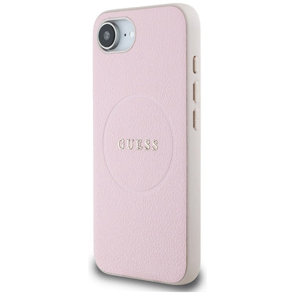 Guess Grained Ring MagSafe – dėklas, skirtas iPhone 16e (rožinis)