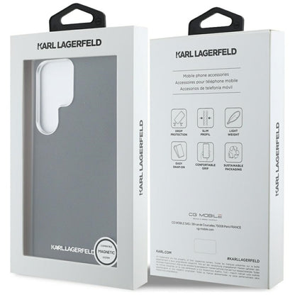 Karl Lagerfeld Saffiano pilnai apgaubtas ilgas metalinis logotipas MagSafe – dėklas Samsung Galaxy S25 Ultra (juodas)