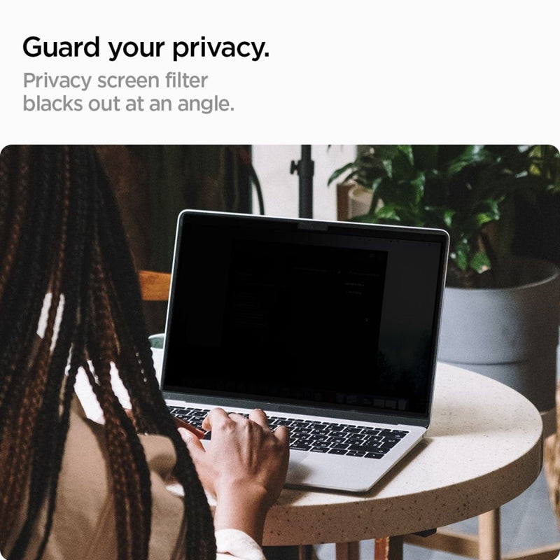 Spigen SafeView Privacy – Privatumo plėvelė, skirta MacBook Air 13.6" M4 (2025) / M3 (2024) / M2 (2022)