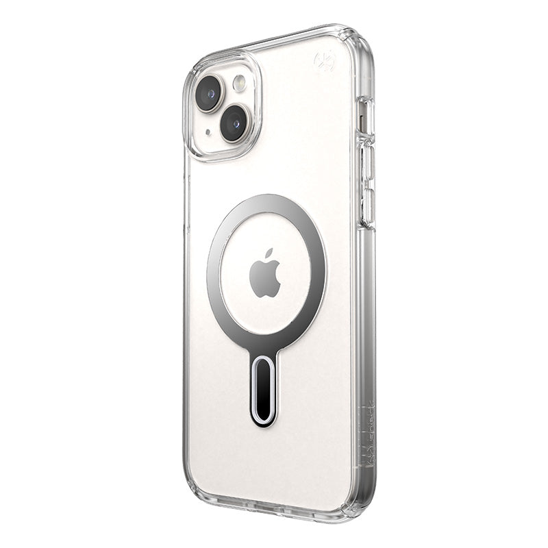 Speck Presidio Perfect-Clear ClickLock & Magsafe - iPhone 15 Plus / iPhone 14 Plus dėklas (Skaidrus / Chromo apdaila / Serene Silver)