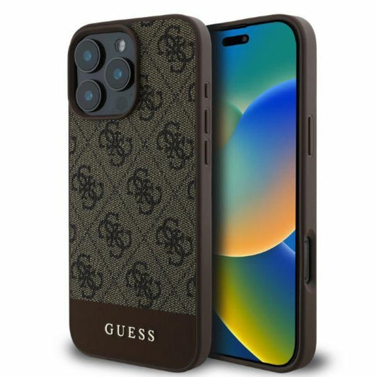 Guess 4G Bottom Stripe - dėklas, skirtas iPhone 16 Pro Max (rudas)