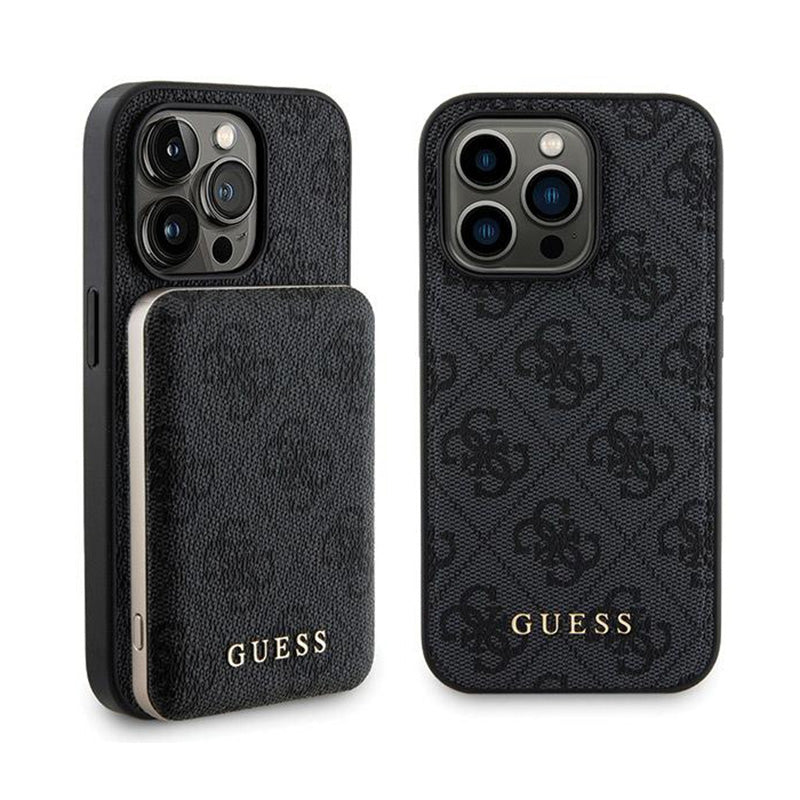 Guess Bundle Pack MagSafe 4G Metal Gold Logo - dėklo komplektas + Power Bank 5000mAh MagSafe iPhone 14 Pro Max (juodas)