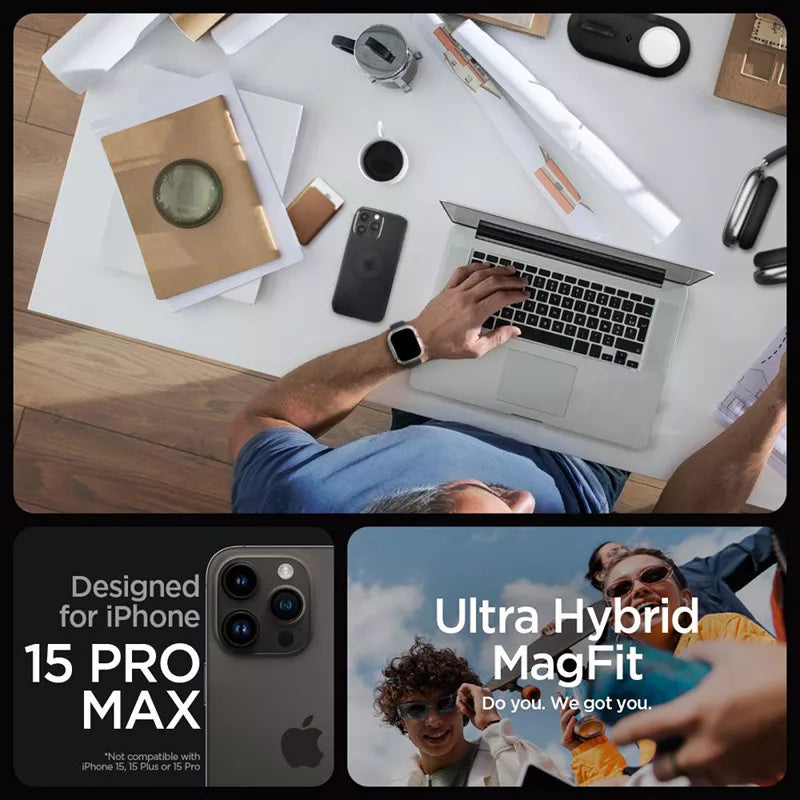 Spigen Ultra Hybrid MagSafe – dėklas, skirtas „iPhone 15 Pro Max“ (šerkšnas juodas)