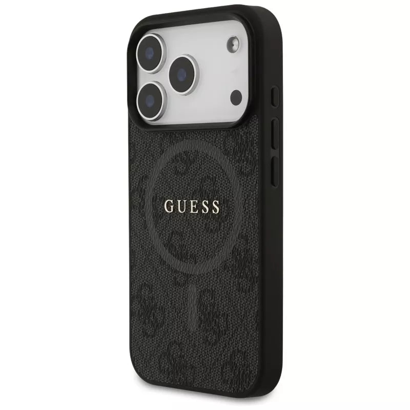 Guess 4G Ring Classic Logo MagSafe dėklas iPhone 17 Pro (juodas)